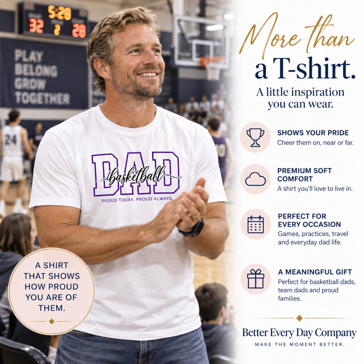 Basketball Dad Shirt - Proud Today. Proud Always. | Choose Your Team Color | Comfort Colors Tee