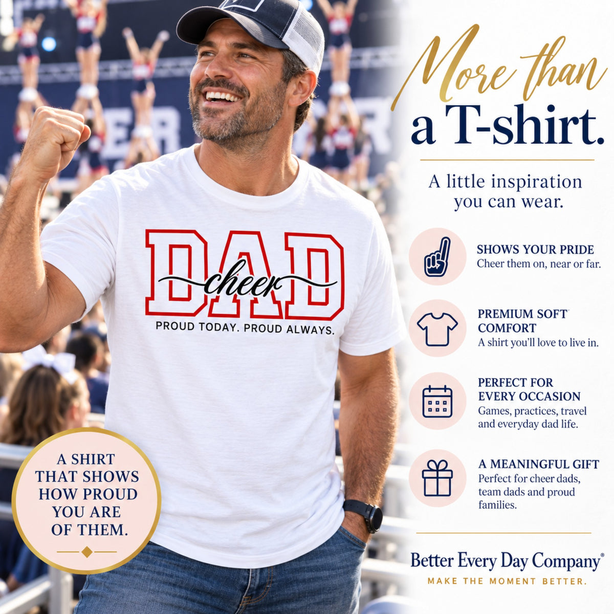 Cheer Dad Shirt - Proud Today. Proud Always. | Choose Your Team Color | Comfort Colors Tee