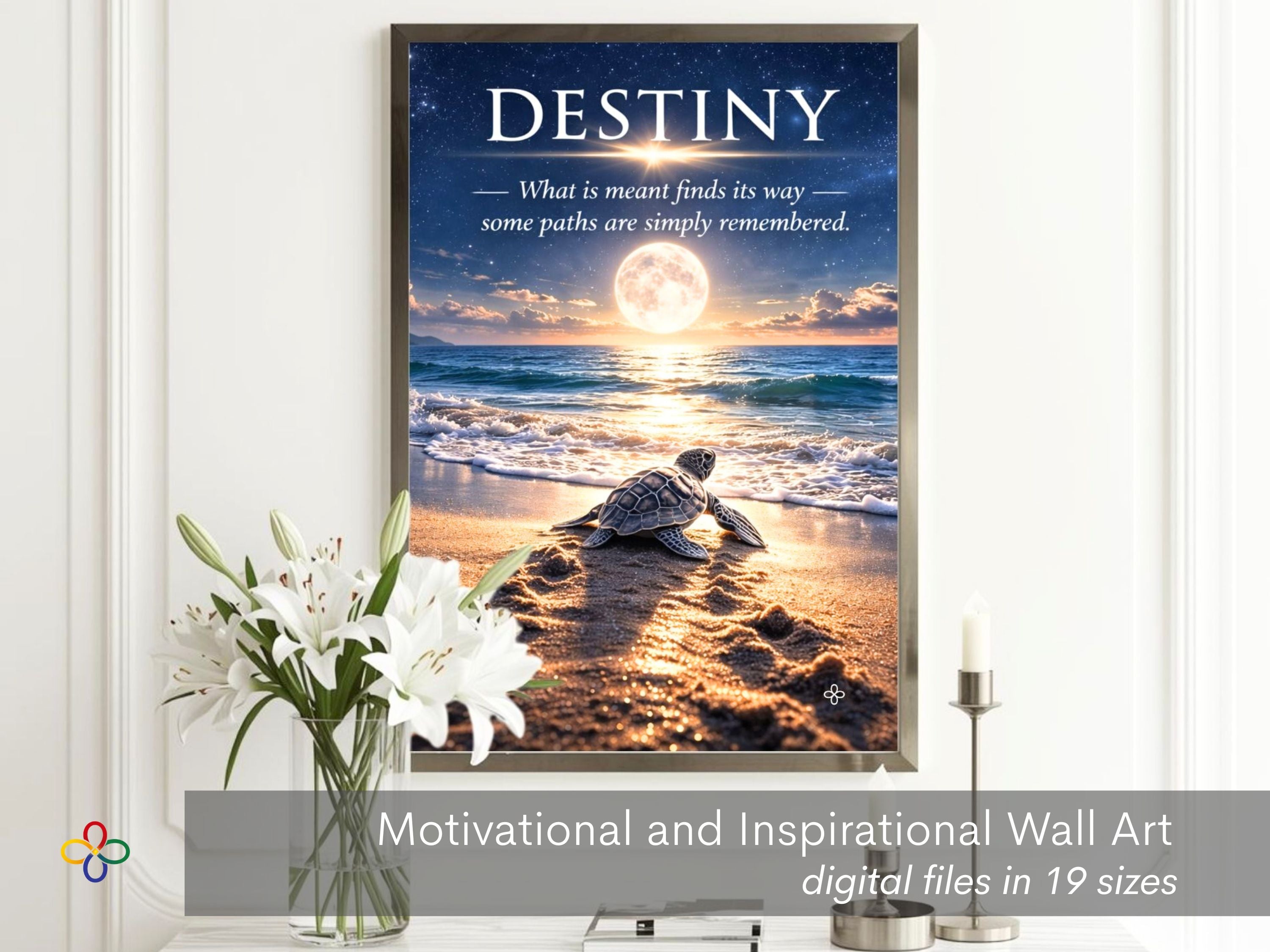 Destiny Inspirational Sea Turtle Beach Print, Quote Poster, Motivational Ocean Wall Art (Digital Download) Wallart