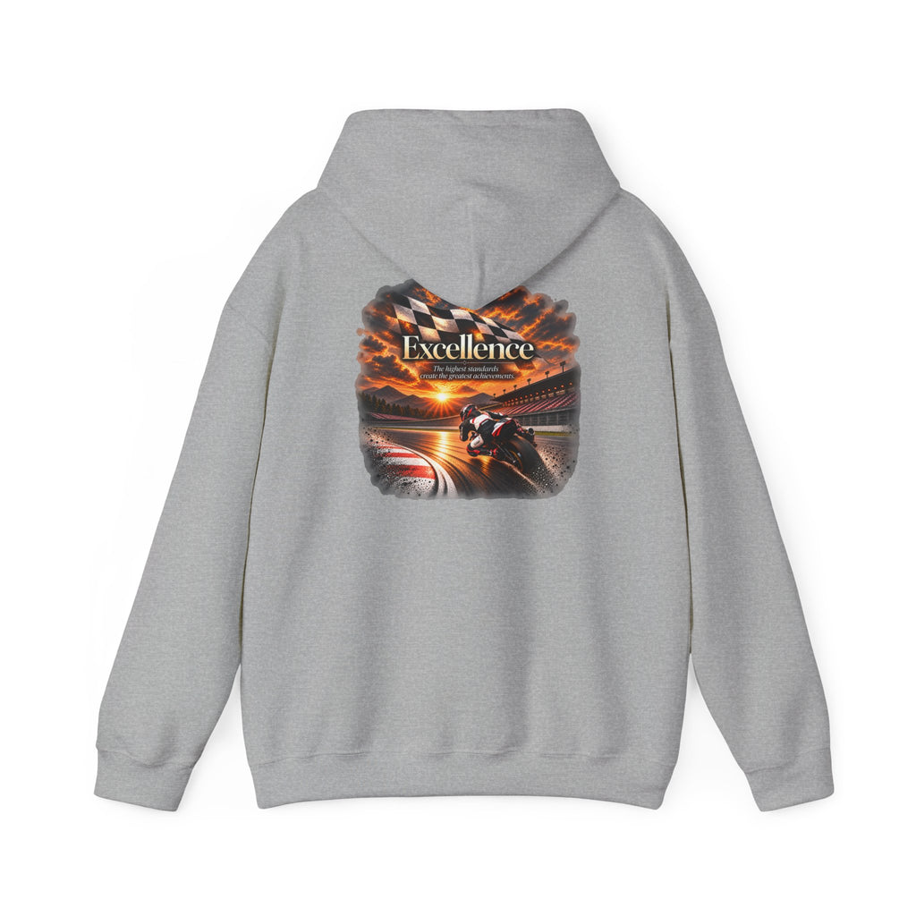 Excellence - The Highest Standards Create the Greatest Achievements | Motorcycle Racing Gift | Front Logo and Back Print | Gildan Hoodie