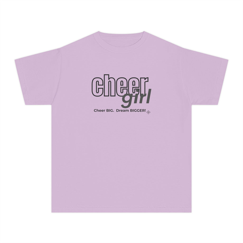 Cheer Girl Youth T-Shirt | Cheer Big, Dream Bigger | Girls Cheer Comfort Colors Youth Tee