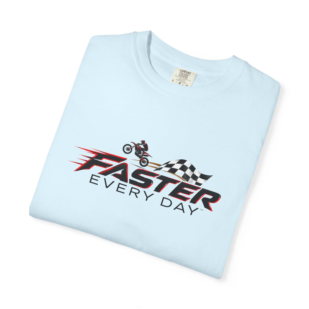 Faster Every Day Dirt Bike Checkered Flag Logo Tee | Motocross Shirt | Comfort Colors T-Shirt