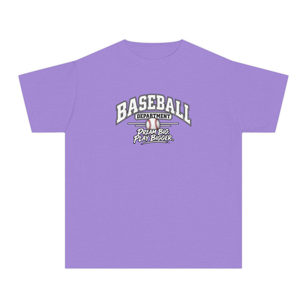 Baseball Department Youth T-Shirt | Dream Big, Play Bigger | Kids Baseball Comfort Colors Youth Tee