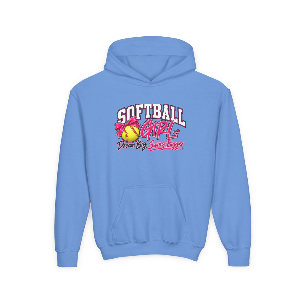 Softball Girl Youth Hoodie | Dream Big, Swing Bigger | Girls Softball Youth Hoodie