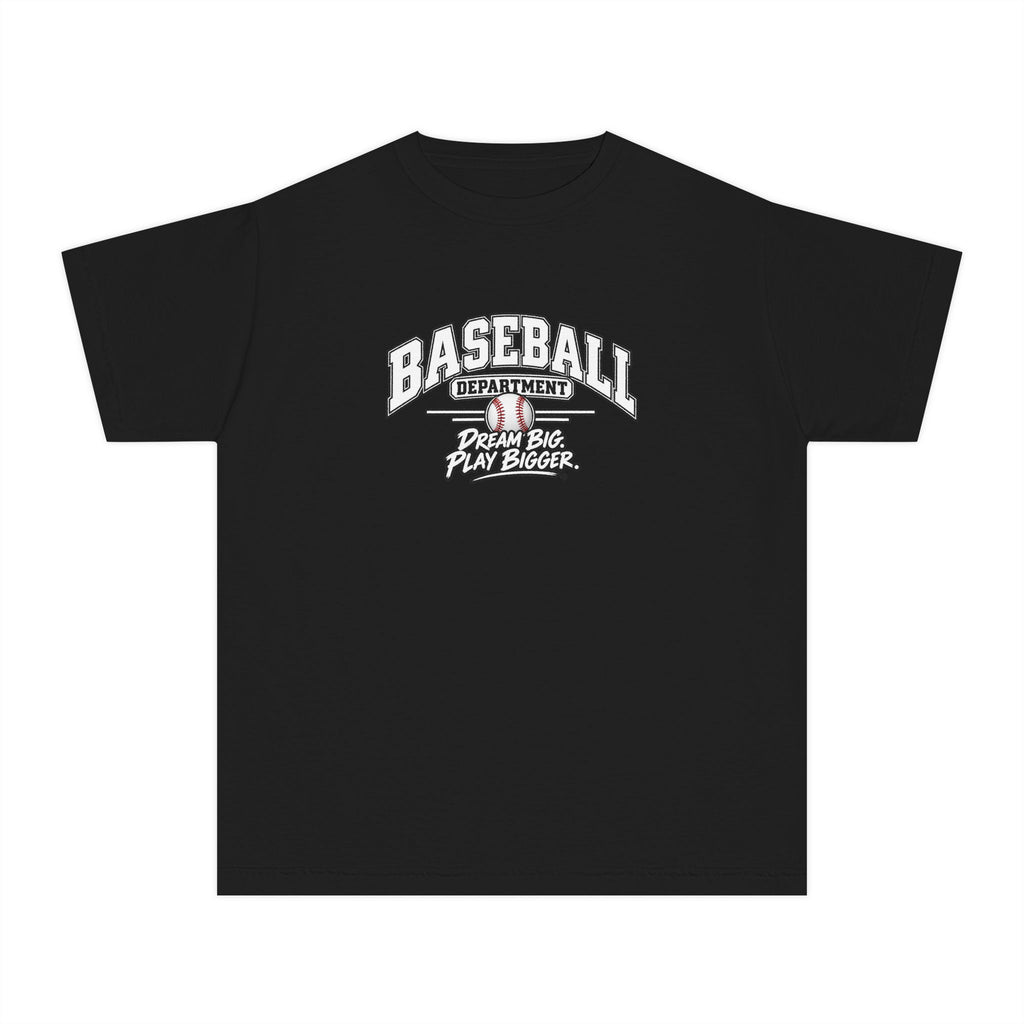 Baseball Department Youth T-Shirt | Dream Big, Play Bigger | Kids Baseball Comfort Colors Youth Tee