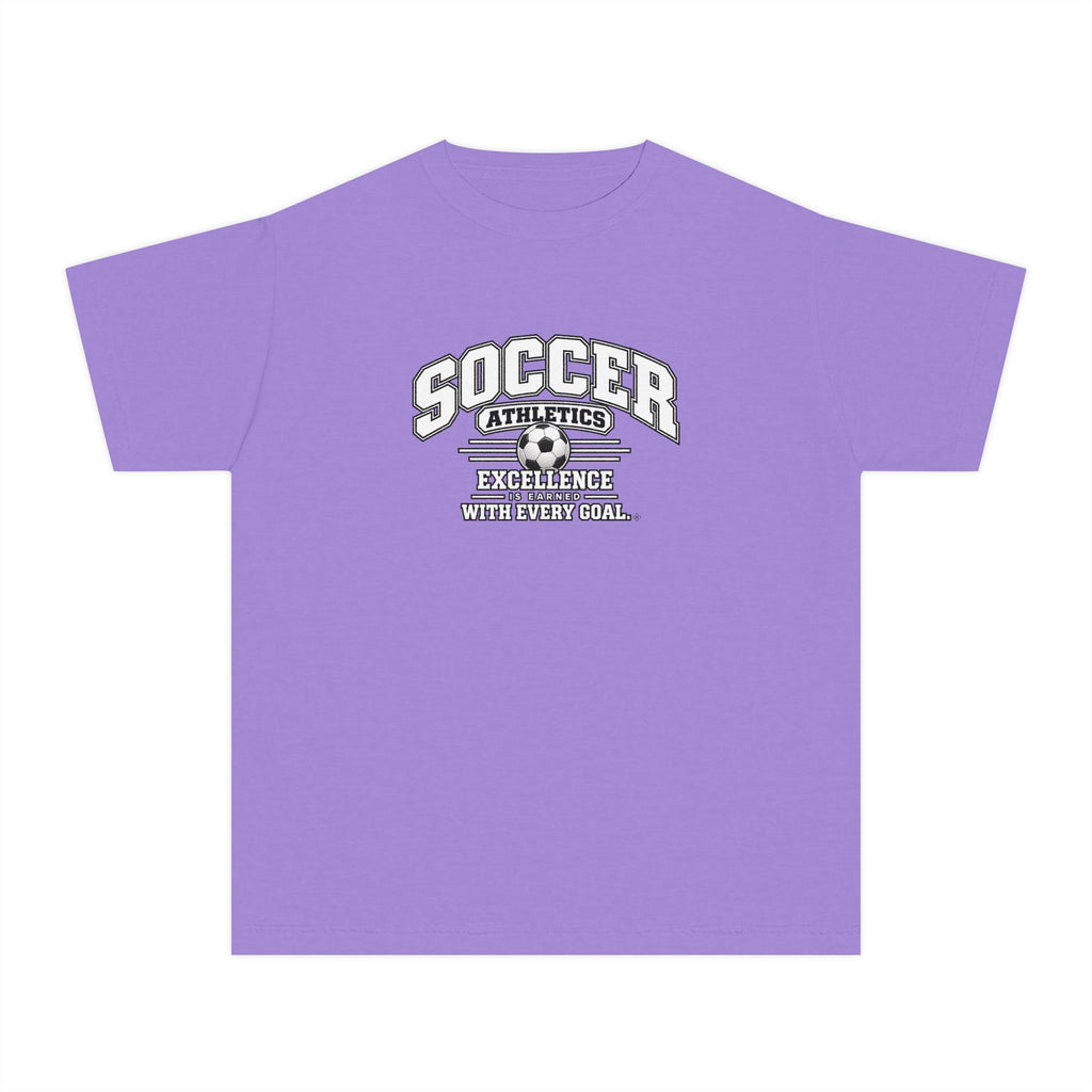 Soccer Athletics Youth T-Shirt | Excellence Is Earned With Every Goal | Kids Soccer Comfort Colors Youth Tee