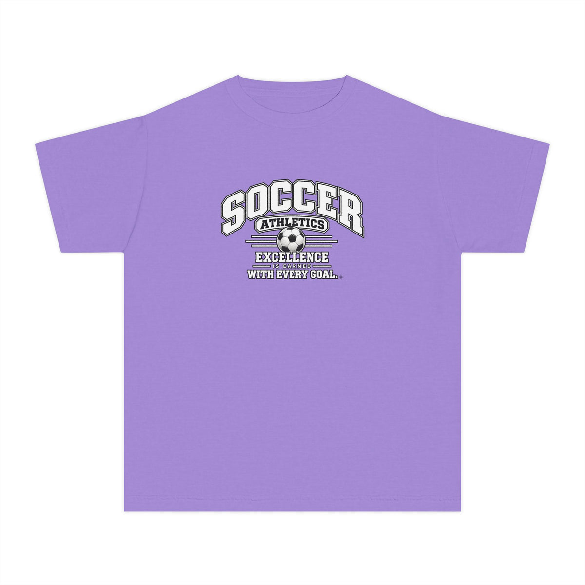 Soccer Athletics Youth T-Shirt | Excellence Is Earned With Every Goal | Kids Soccer Comfort Colors Youth Tee