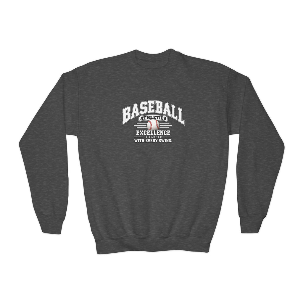 Baseball Athletics Youth Sweatshirt | Excellence Is Earned With Every Swing | Kids Baseball Youth Crewneck