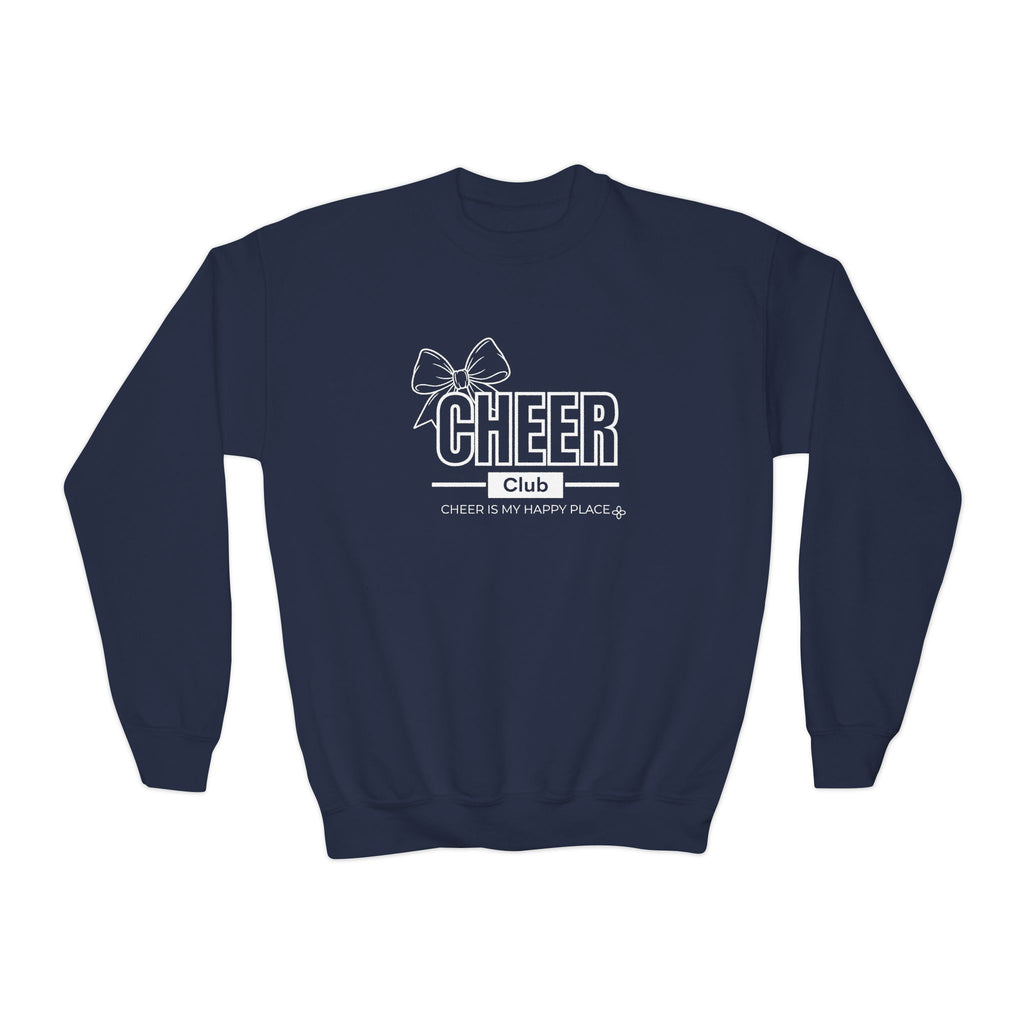 Cheer Club Bow Youth Sweatshirt | Cheer Bow, Cheer Is My Happy Place | Girls Cheer Youth Crewneck