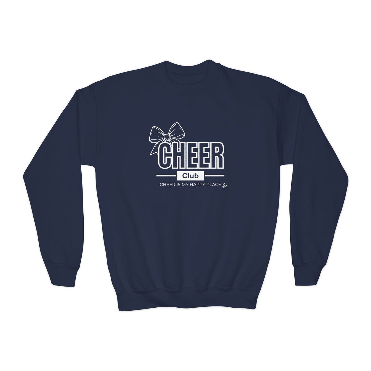 Cheer Club Bow Youth Sweatshirt | Cheer Bow, Cheer Is My Happy Place | Girls Cheer Youth Crewneck