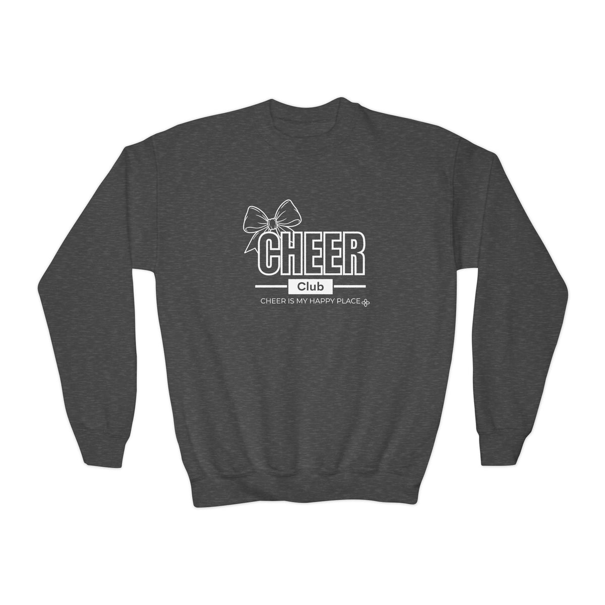 Cheer Club Bow Youth Sweatshirt | Cheer Bow, Cheer Is My Happy Place | Girls Cheer Youth Crewneck