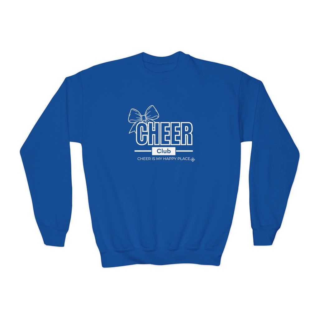 Cheer Club Bow Youth Sweatshirt | Cheer Bow, Cheer Is My Happy Place | Girls Cheer Youth Crewneck