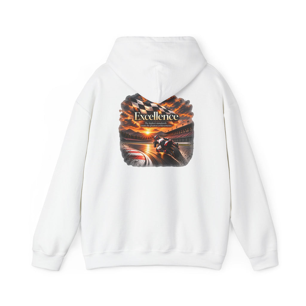 Excellence - The Highest Standards Create the Greatest Achievements | Motorcycle Racing Gift | Front Logo and Back Print | Gildan Hoodie