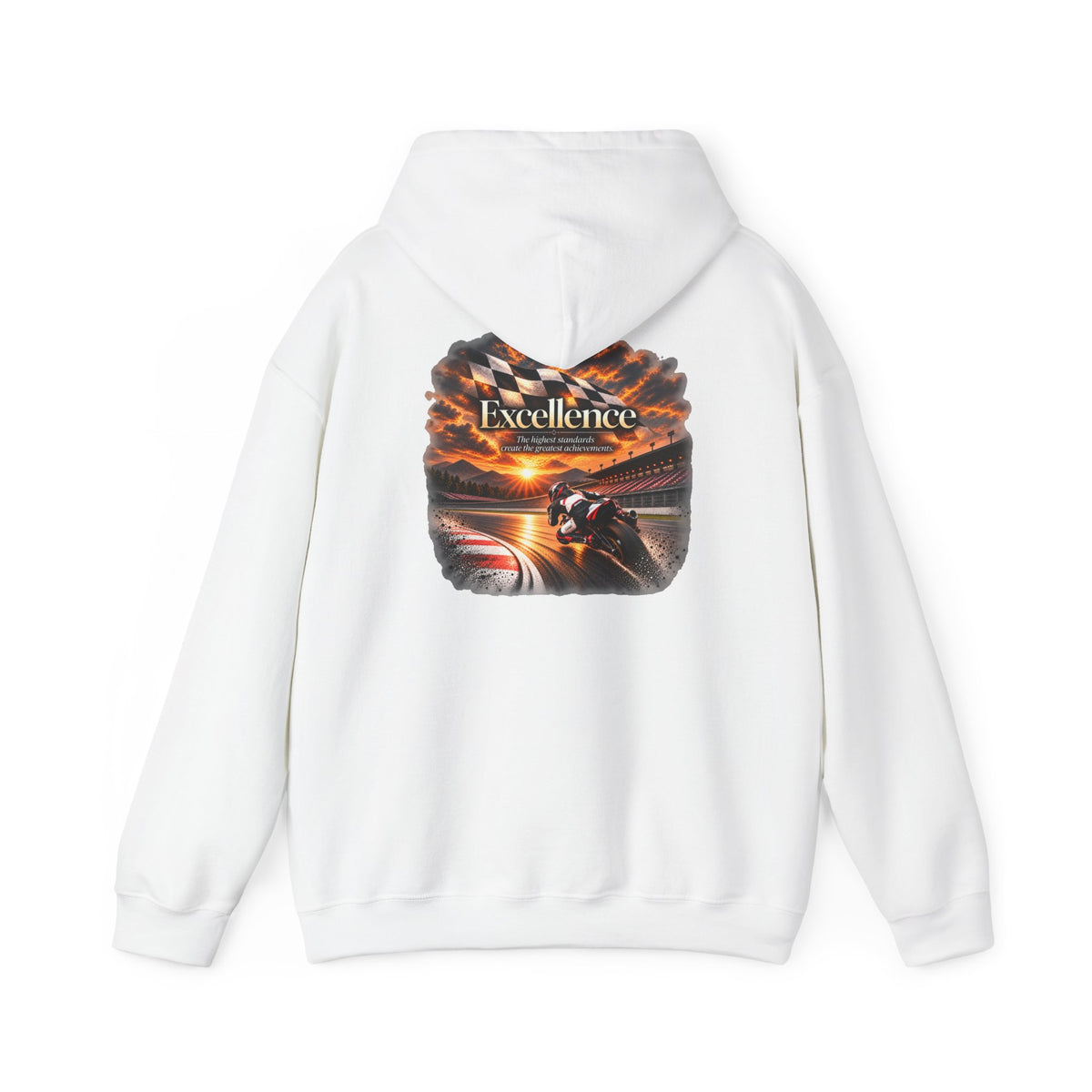 Excellence - The Highest Standards Create the Greatest Achievements | Motorcycle Racing Gift | Front Logo and Back Print | Gildan Hoodie