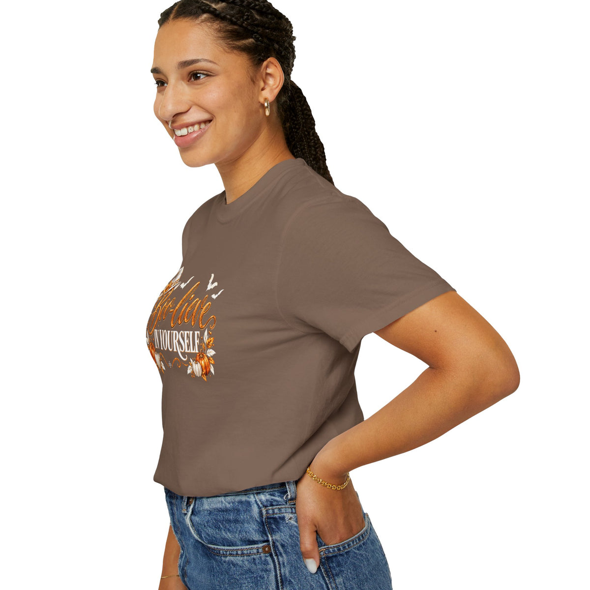 Inspirational Halloween T-Shirt - BOO-lieve In Yourself - Women's Comfort Colors Motivational Shirt