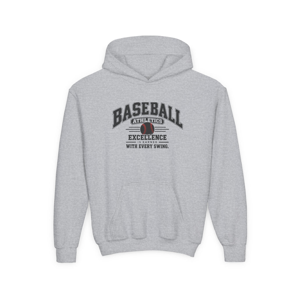 Baseball Athletics Youth Hoodie | Excellence Is Earned With Every Swing | Kids Baseball Youth Hoodie
