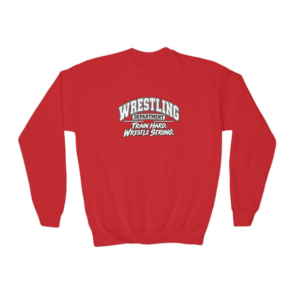 Wrestling Department Youth Sweatshirt | Train Hard, Wrestle Strong | Kids Wrestling Youth Crewneck