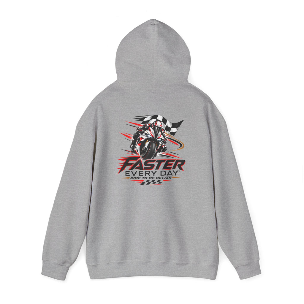 Faster Every Day Ride to Be Better Sport Bike Hoodie | Front Logo and Back Print | Gildan Hoodie