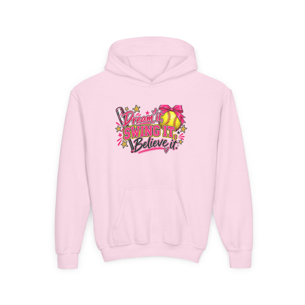 Dream It Swing It Believe It Youth Hoodie | Softball Girl | Girls Softball Youth Hoodie