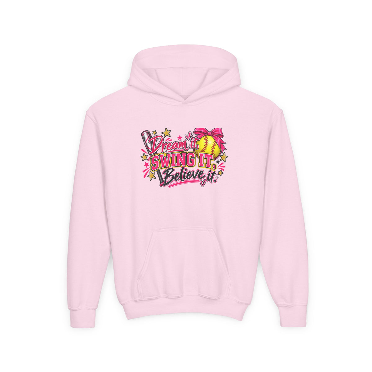 Dream It Swing It Believe It Youth Hoodie | Softball Girl | Girls Softball Youth Hoodie