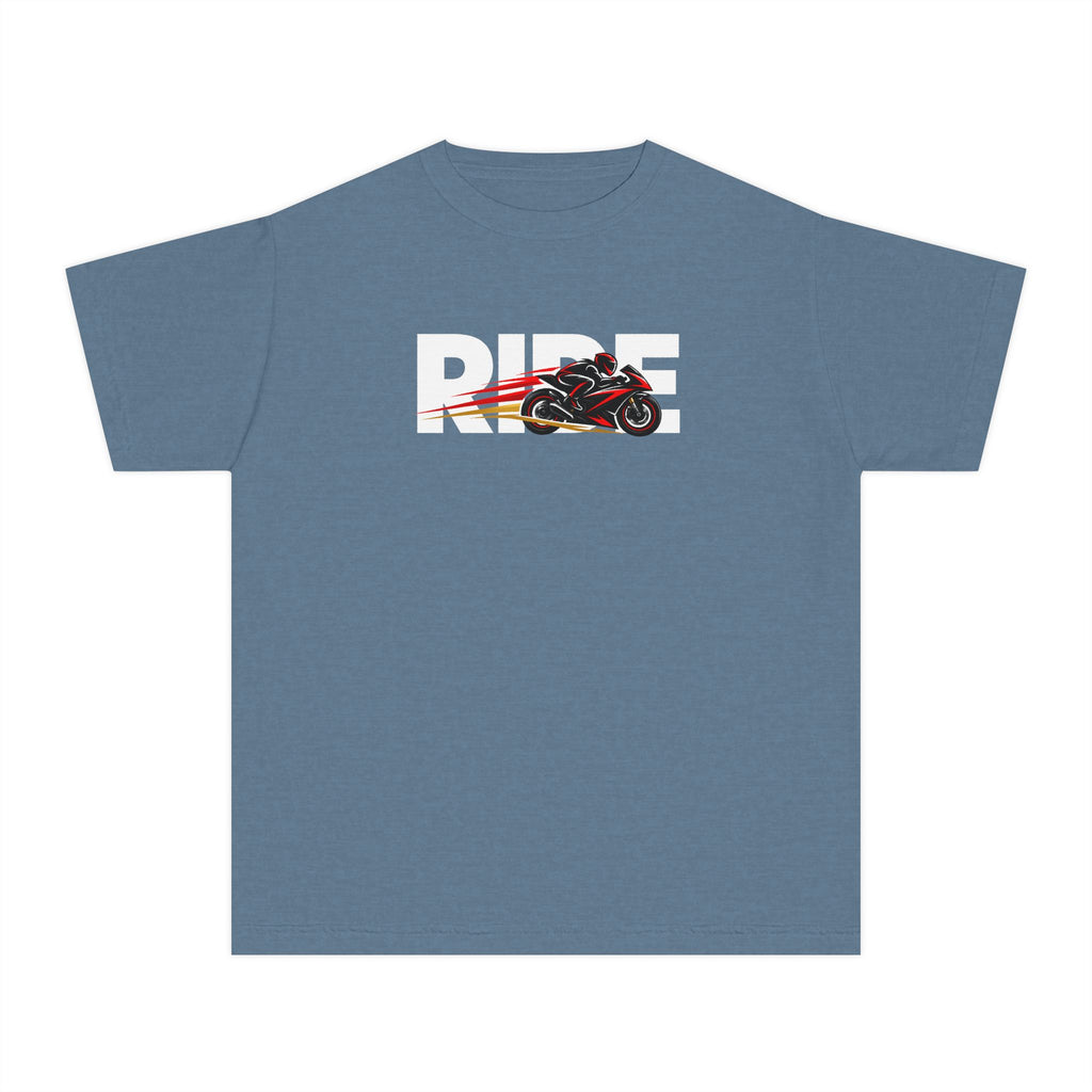 RIDE Sport Bike Youth T-Shirt | Sport Bike Rider Graphic | Kids Comfort Colors Youth Tee