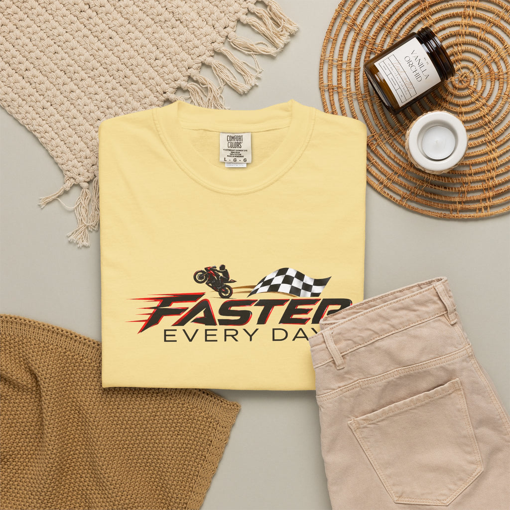 Faster Every Day Checkered Flag Logo Tee | Motorcycle Racing Shirt | Comfort Colors T-Shirt