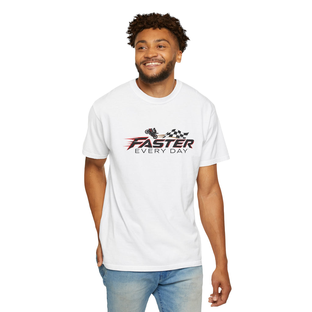 Faster Every Day Checkered Flag Logo Tee | Motorcycle Racing Shirt | Comfort Colors T-Shirt