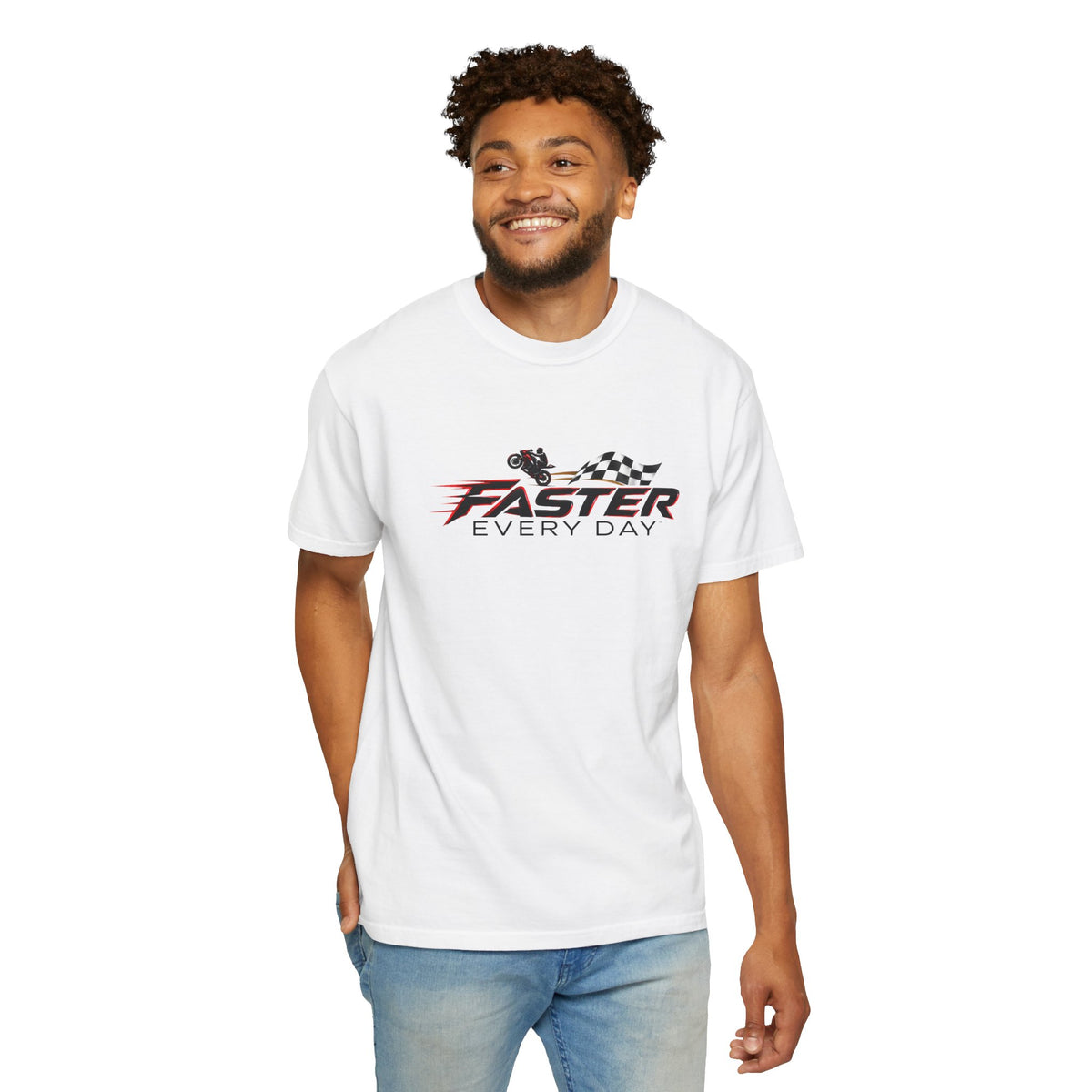 Faster Every Day Checkered Flag Logo Tee | Motorcycle Racing Shirt | Comfort Colors T-Shirt