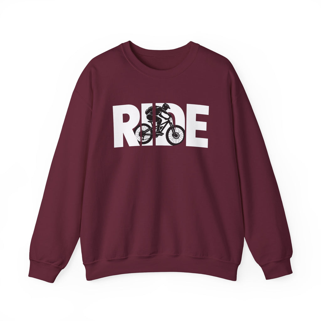 RIDE Mountain Bike Sweatshirt | Mountain Biker Graphic | Gildan Crewneck