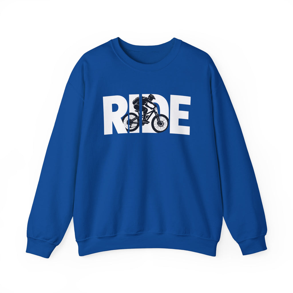 RIDE Mountain Bike Sweatshirt | Mountain Biker Graphic | Gildan Crewneck