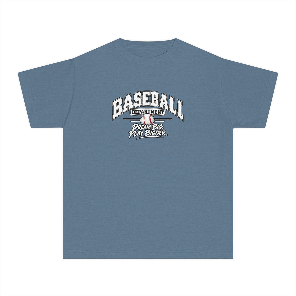 Baseball Department Youth T-Shirt | Dream Big, Play Bigger | Kids Baseball Comfort Colors Youth Tee