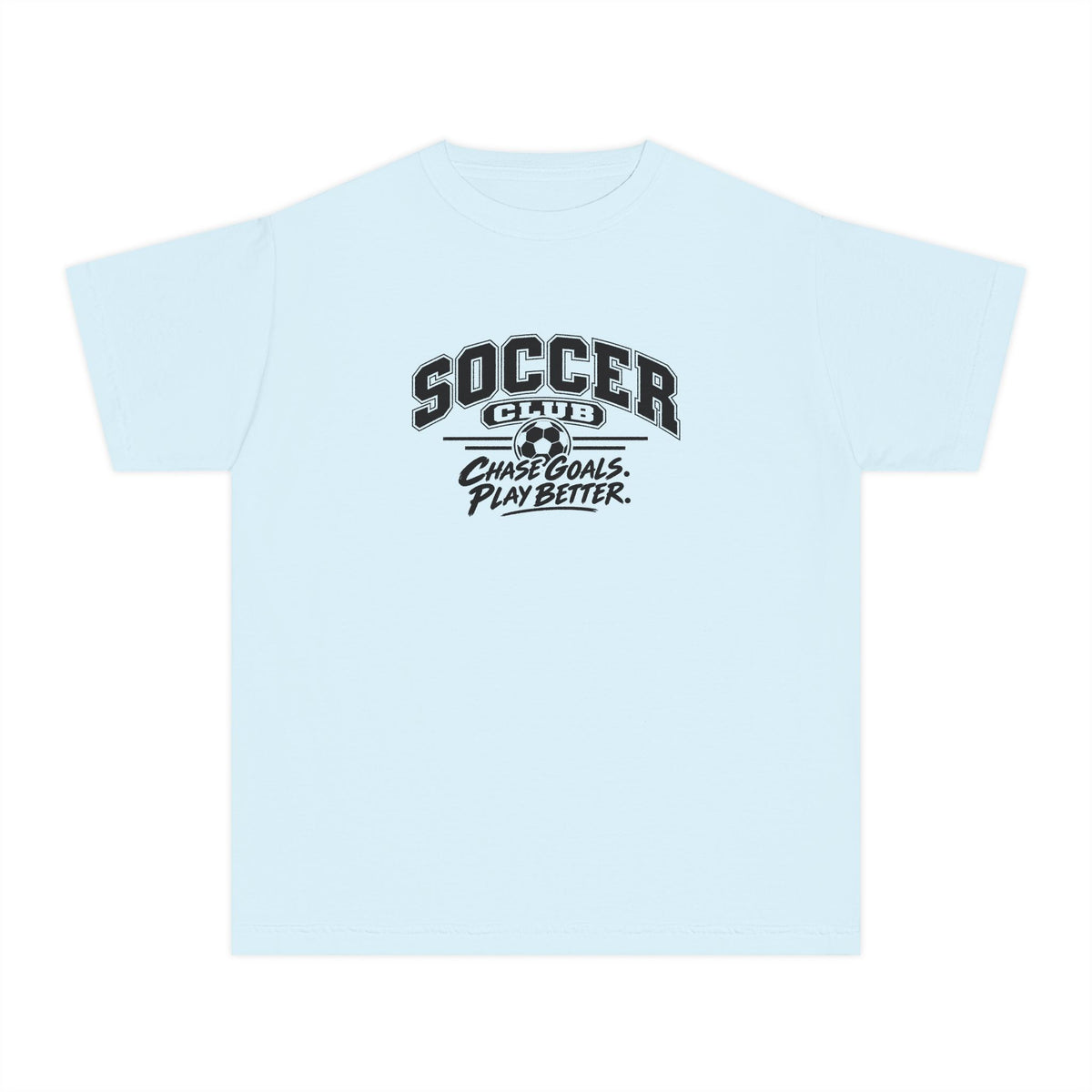 Soccer Club Youth T-Shirt | Chase Goals, Play Better | Kids Soccer Comfort Colors Youth Tee