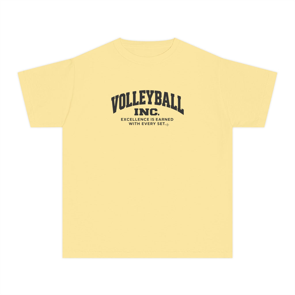 Volleyball Inc. Youth T-Shirt | Excellence Is Earned With Every Set | Girls Volleyball Comfort Colors Youth Tee