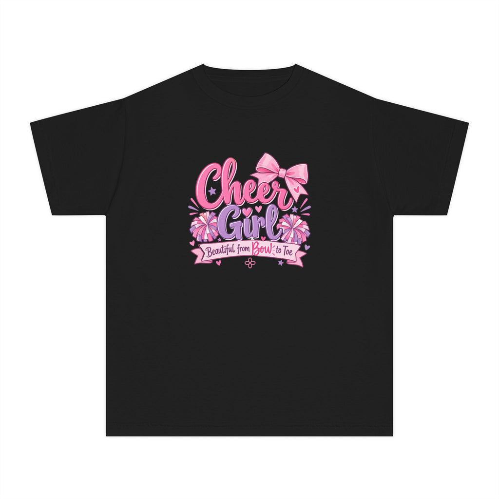 Cheer Girl Youth T-Shirt | Beautiful From Bow to Toe | Girls Cheer Comfort Colors Youth Tee