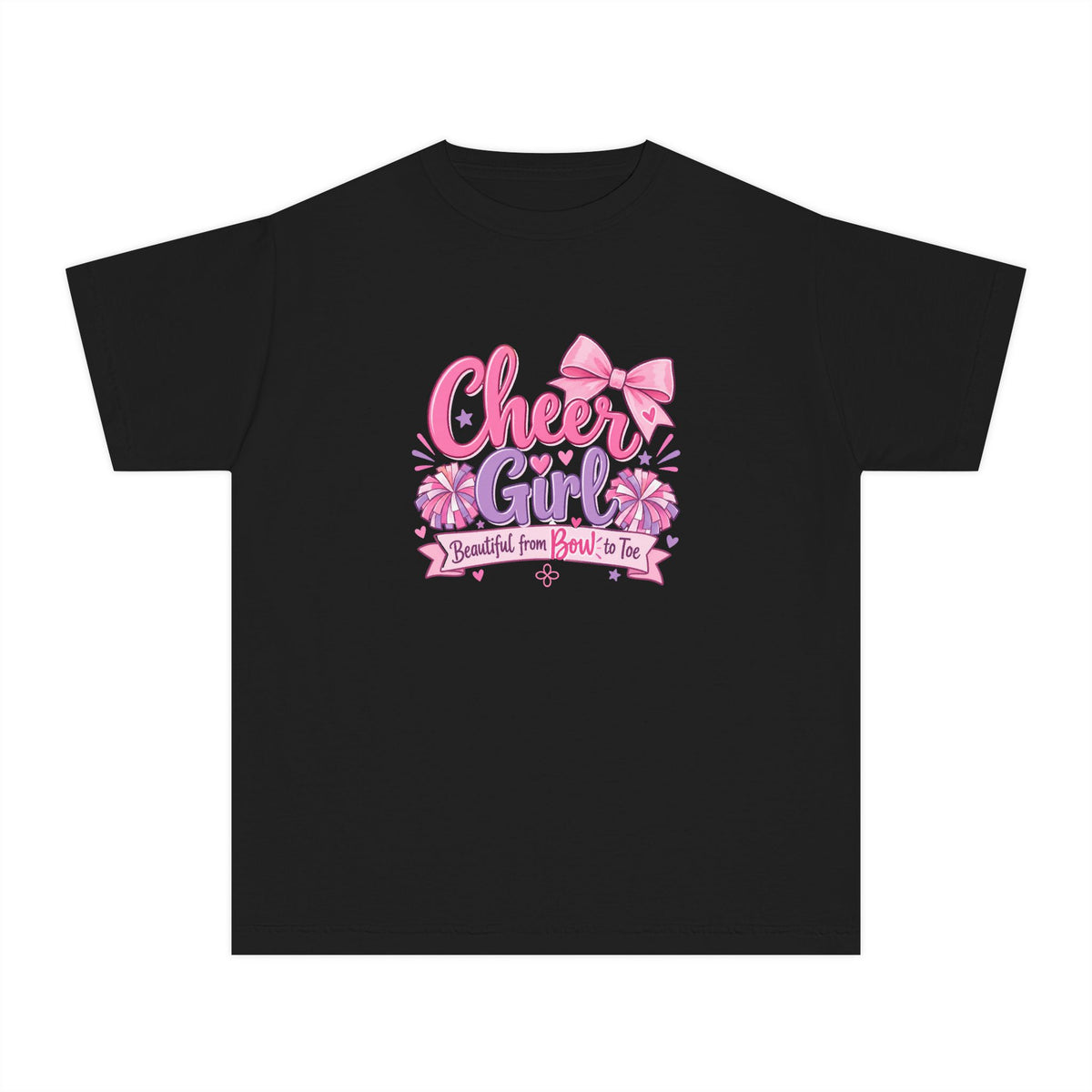 Cheer Girl Youth T-Shirt | Beautiful From Bow to Toe | Girls Cheer Comfort Colors Youth Tee