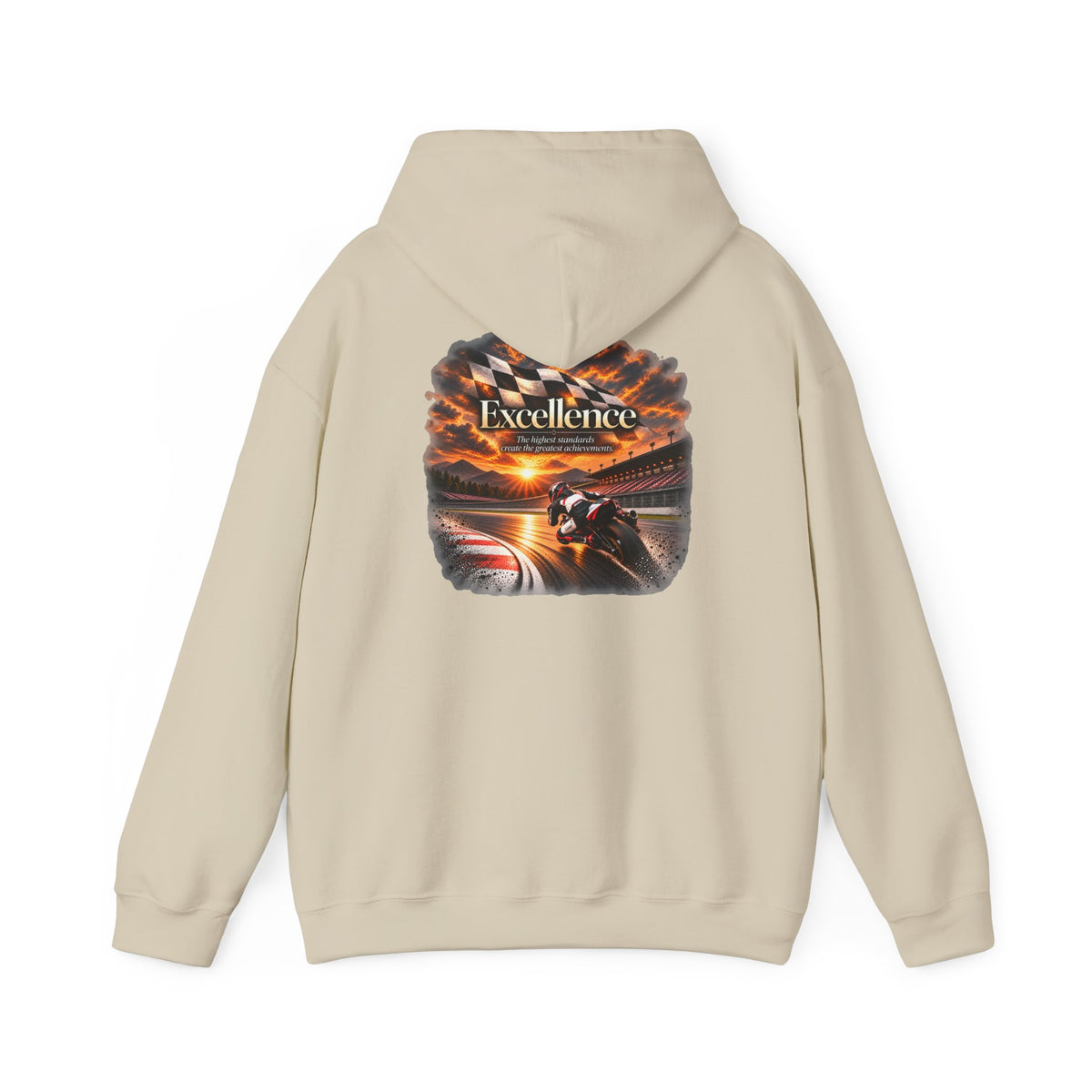 Excellence - The Highest Standards Create the Greatest Achievements | Motorcycle Racing Gift | Front Logo and Back Print | Gildan Hoodie