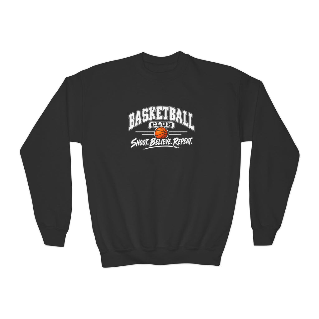 Basketball Club Youth Sweatshirt | Shoot, Believe, Repeat | Kids Basketball Youth Crewneck