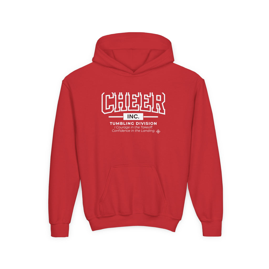 Cheer Inc. Tumbling Division Youth Hoodie | Courage in the Takeoff, Confidence in the Landing | Girls Cheer Youth Hoodie