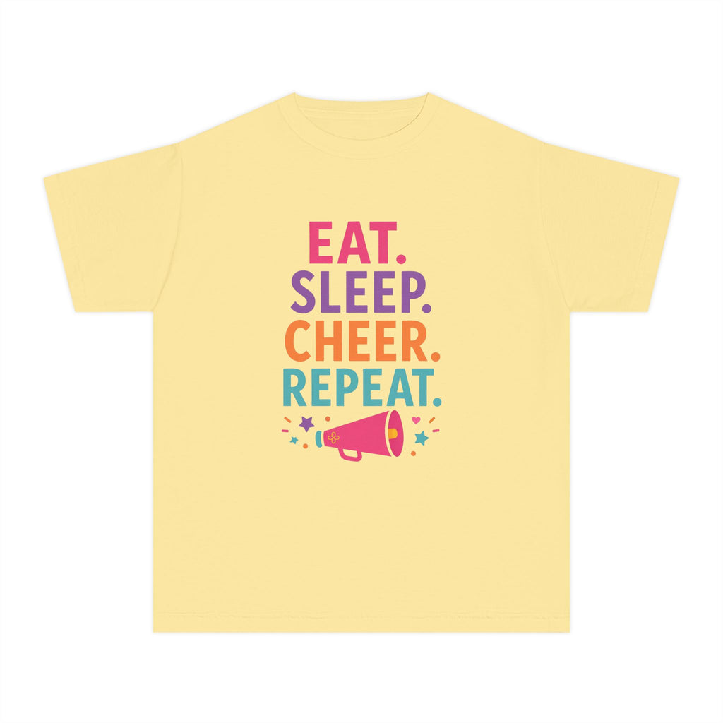 Eat Sleep Cheer Repeat Youth T-Shirt | Cheerleader Gift | Girls Cheer Comfort Colors Youth Tee