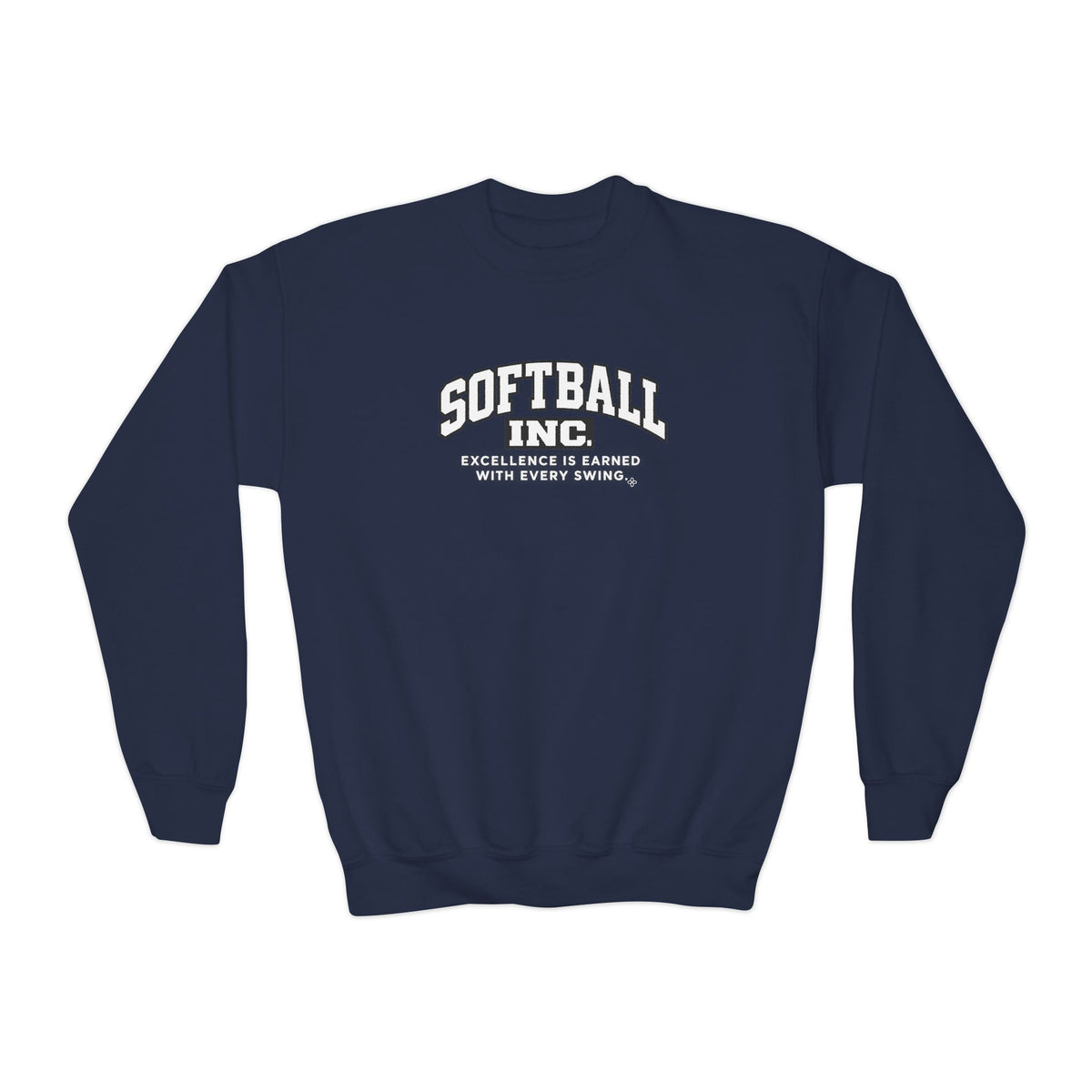 Softball Inc. Youth Sweatshirt | Excellence Is Earned With Every Swing | Girls Softball Youth Crewneck