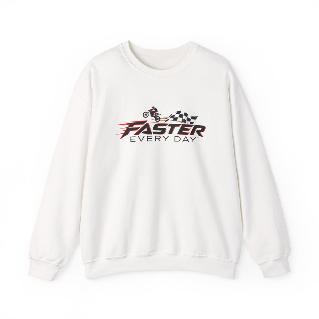 Faster Every Day Dirt Bike Checkered Flag Logo Sweatshirt | Motocross Gift | Gildan Crewneck Sweatshirt