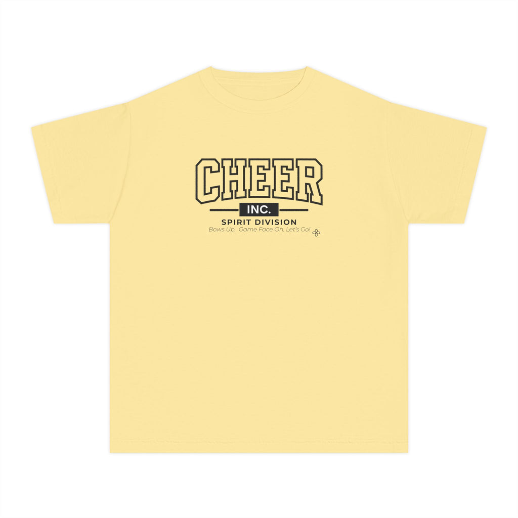 Cheer Inc. Spirit Division Youth T-Shirt | Bows Up, Game Face On, Let's Go | Girls Cheer Comfort Colors Youth Tee