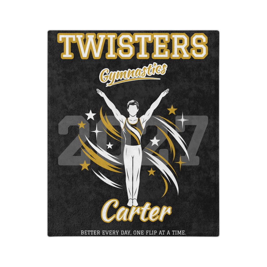 Personalized Boy Gymnastics Blanket - Player Spotlight Design | Custom Team Name, Class Year & Gymnast Name | 2 Styles, Your Team Colors | Plush Throw