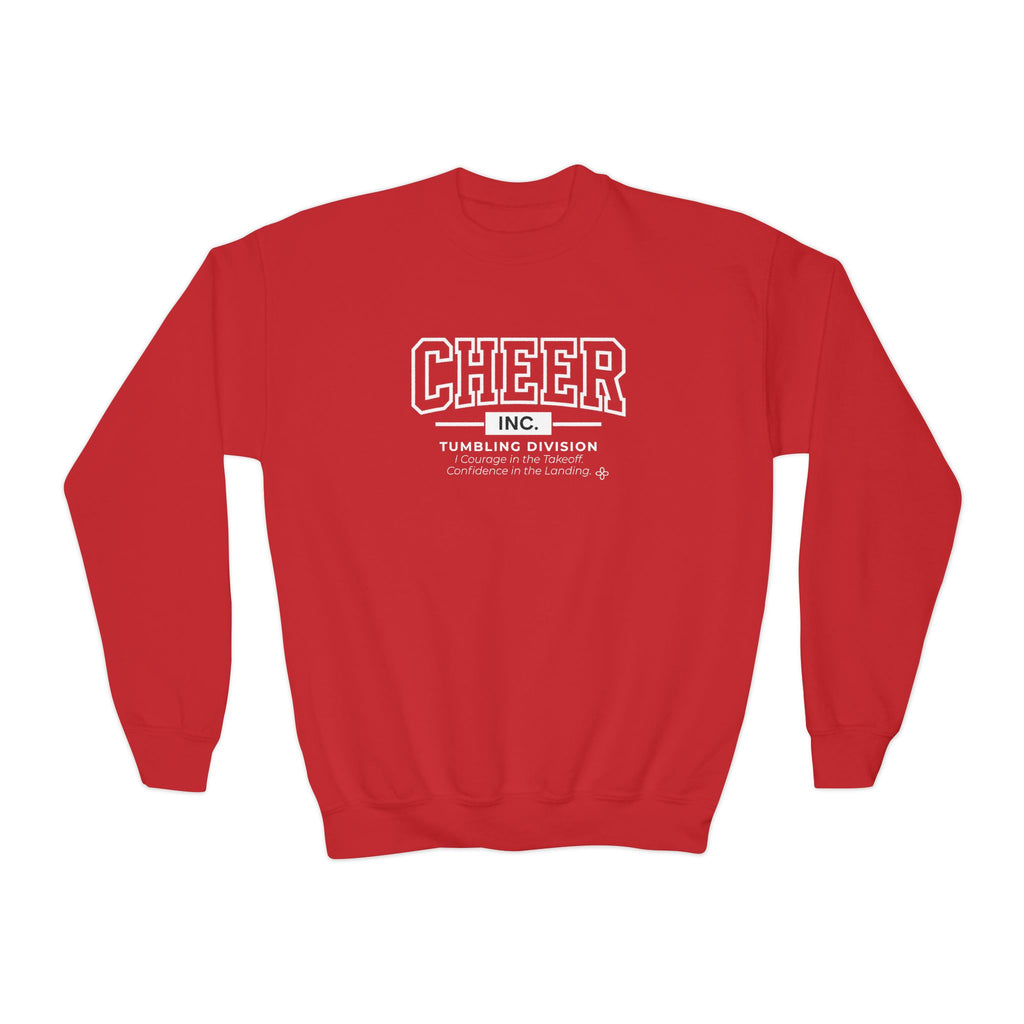 Cheer Inc. Tumbling Division Youth Sweatshirt | Courage in the Takeoff, Confidence in the Landing | Girls Cheer Youth Crewneck