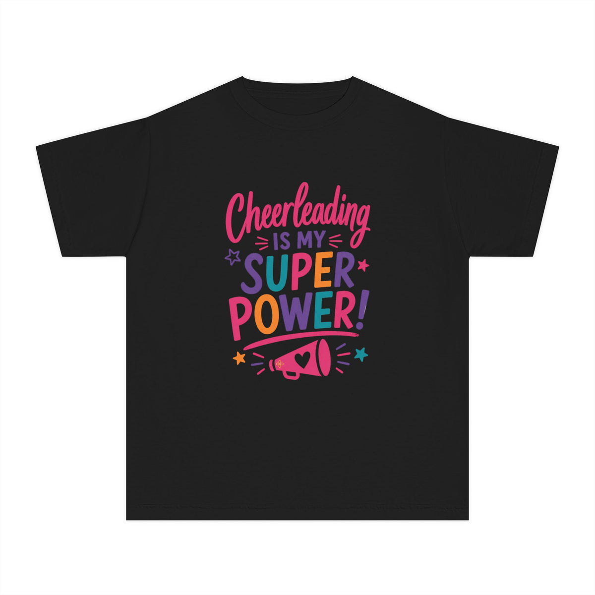 Cheerleading Is My Superpower Youth T-Shirt | Cheerleader Gift | Girls Cheer Comfort Colors Youth Tee
