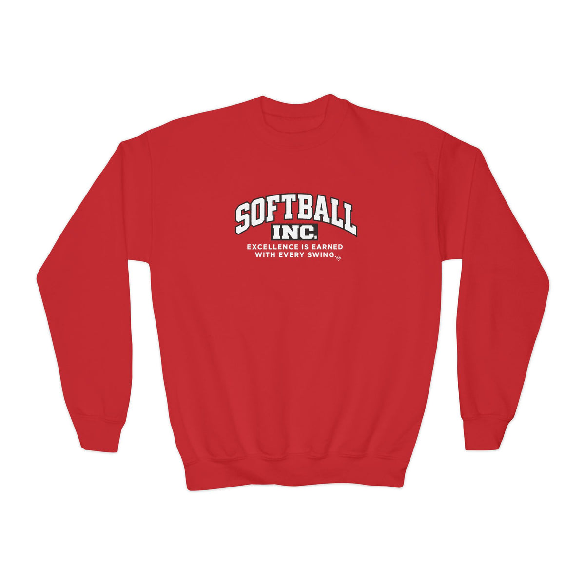 Softball Inc. Youth Sweatshirt | Excellence Is Earned With Every Swing | Girls Softball Youth Crewneck