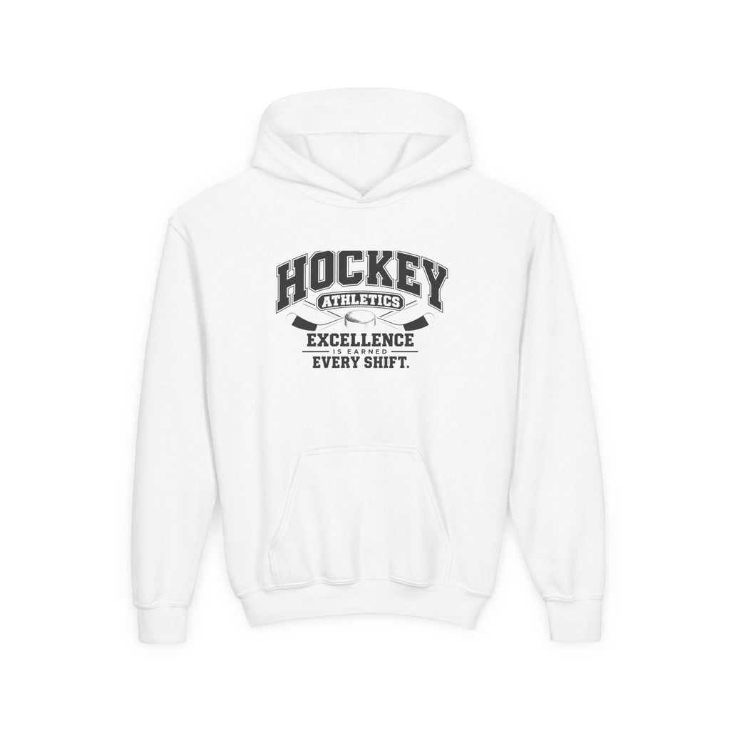 Hockey Athletics Youth Hoodie | Excellence Is Earned Every Shift | Kids Hockey Youth Hoodie