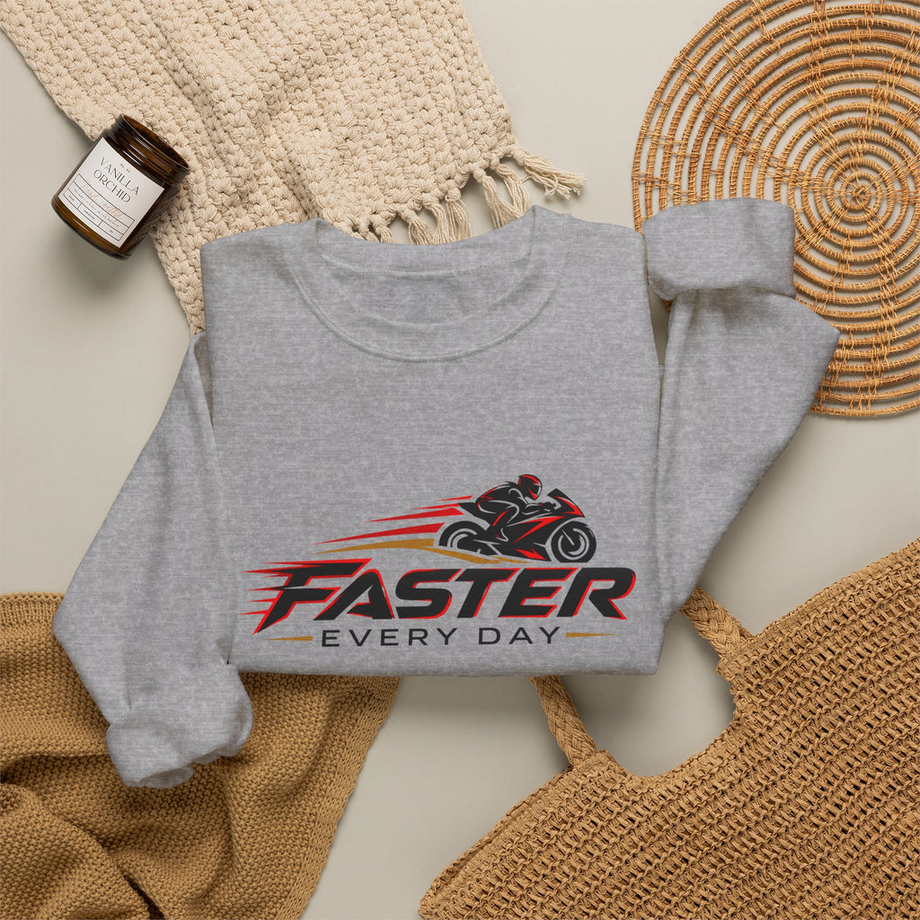 Faster Every Day Sport Bike Logo Sweatshirt | Motorcycle Racing Gift | Gildan Crewneck Sweatshirt
