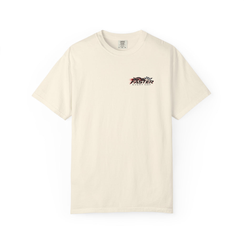 Faster Every Day Sports Car Tee | Driven to Be Better | Front Logo and Back Print | Comfort Colors T-Shirt