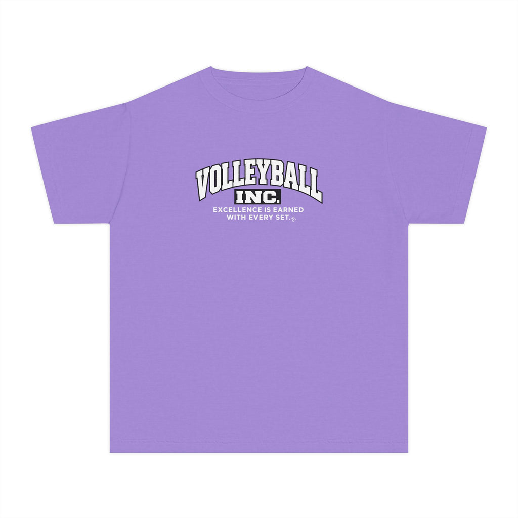 Volleyball Inc. Youth T-Shirt | Excellence Is Earned With Every Set | Girls Volleyball Comfort Colors Youth Tee